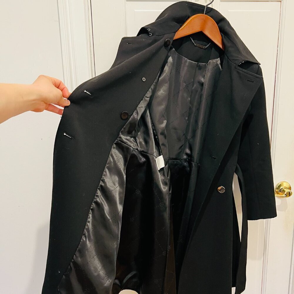 Trina Turk 100 % Wool Trench Coat Black Size 10 EUC - Picture 5 of 16